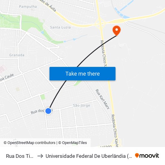 Rua Dos Titos, 22 to Universidade Federal De Uberlândia (Campus Glória) map