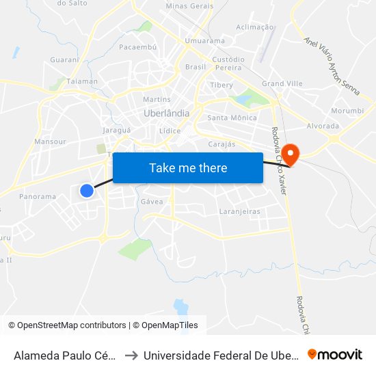 Alameda Paulo César Santana, 530 to Universidade Federal De Uberlândia (Campus Glória) map