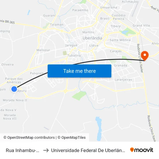 Rua Inhambu-Xororó, 24 to Universidade Federal De Uberlândia (Campus Glória) map