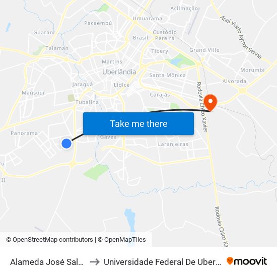 Alameda José Salvador Silva, 820 to Universidade Federal De Uberlândia (Campus Glória) map