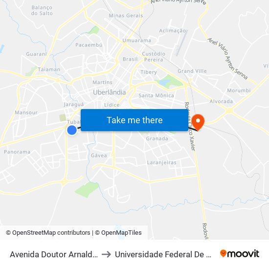 Avenida Doutor Arnaldo Godoy De Souza, 582 to Universidade Federal De Uberlândia (Campus Glória) map