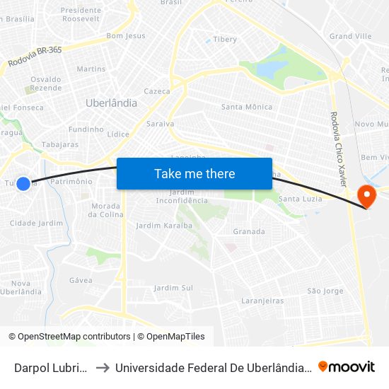 Darpol Lubrificantes to Universidade Federal De Uberlândia (Campus Glória) map