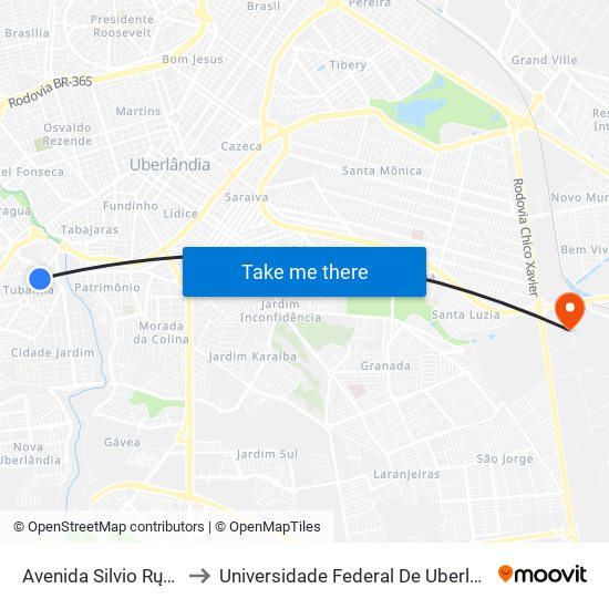 Avenida Silvio Rųgani, 503-605 to Universidade Federal De Uberlândia (Campus Glória) map