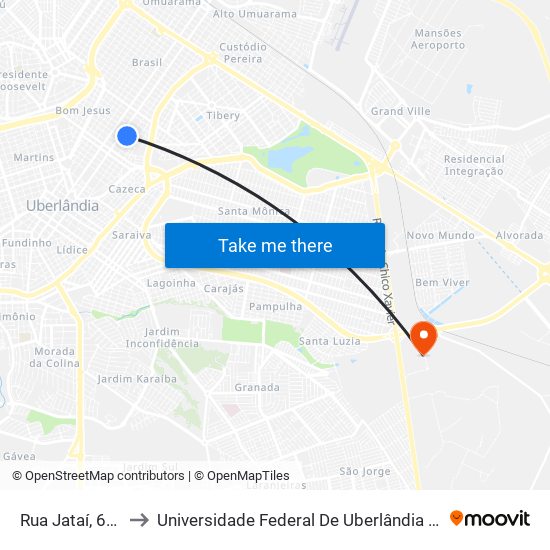Rua Jataí, 659-817 to Universidade Federal De Uberlândia (Campus Glória) map