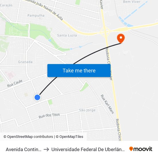 Avenida Continental, 576 to Universidade Federal De Uberlândia (Campus Glória) map