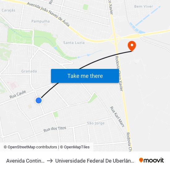 Avenida Continental, 290 to Universidade Federal De Uberlândia (Campus Glória) map