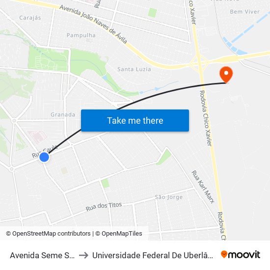 Avenida Seme Simão, 2055 to Universidade Federal De Uberlândia (Campus Glória) map