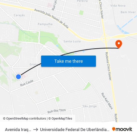 Avenida Iraque, 357 to Universidade Federal De Uberlândia (Campus Glória) map