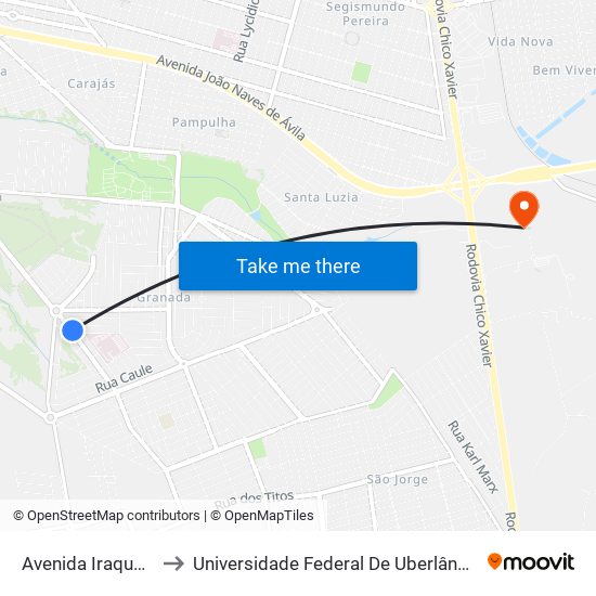 Avenida Iraque, 145-509 to Universidade Federal De Uberlândia (Campus Glória) map