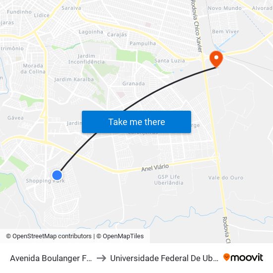Avenida Boulanger Fonseca, 2091-2099 to Universidade Federal De Uberlândia (Campus Glória) map