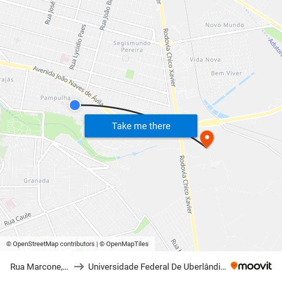 Rua Marcone, 250-320 to Universidade Federal De Uberlândia (Campus Glória) map