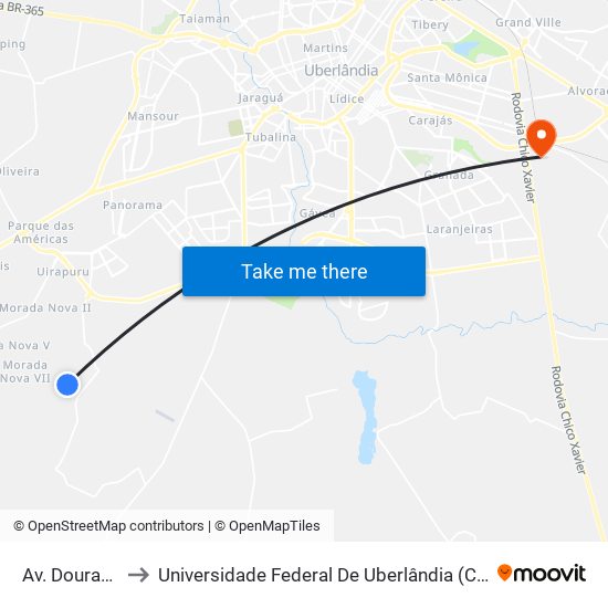 Av. Douradinho, to Universidade Federal De Uberlândia (Campus Glória) map