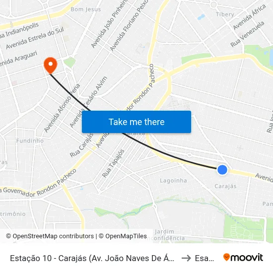 Estação 10 - Carajás (Av. João Naves De Ávila) to Esamc map