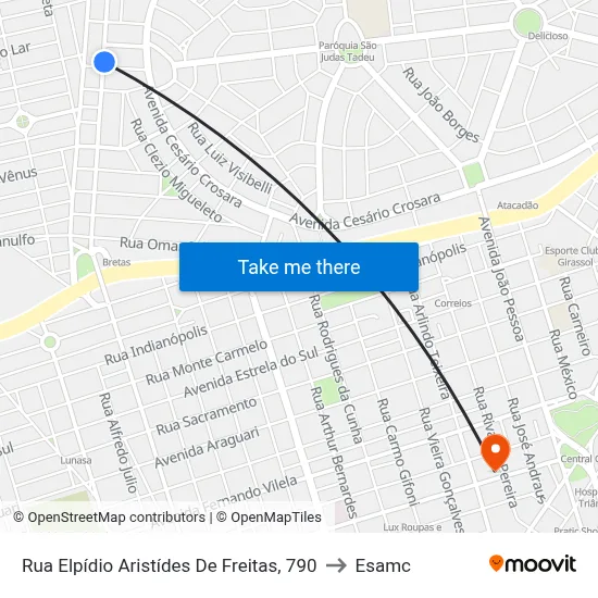 Rua Elpídio Aristídes De Freitas, 790 to Esamc map