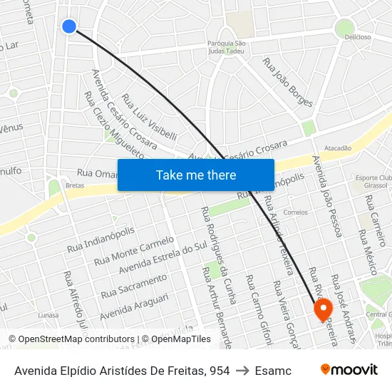 Avenida Elpídio Aristídes De Freitas, 954 to Esamc map