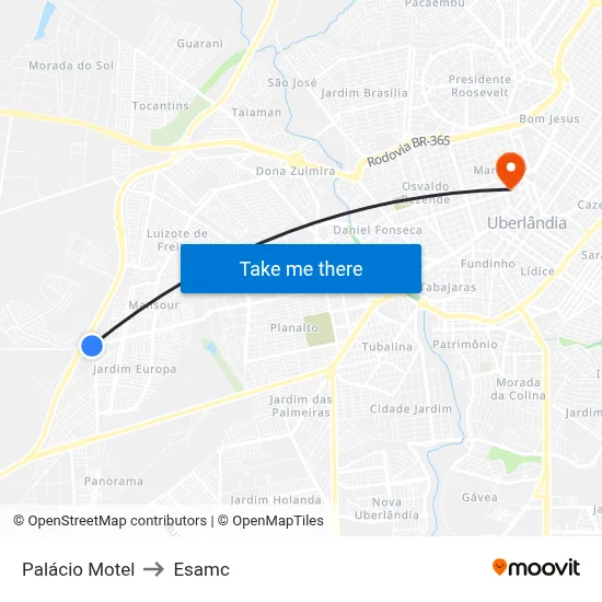 Palácio Motel to Esamc map