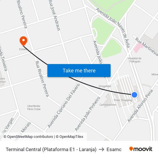 Terminal Central (Plataforma E1 - Laranja) to Esamc map