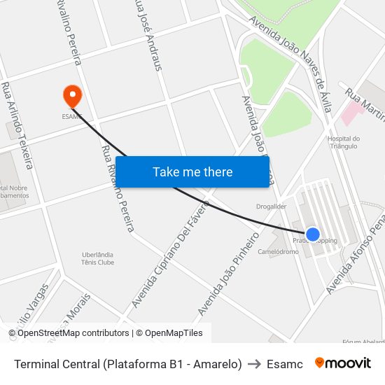 Terminal Central (Plataforma B1 - Amarelo) to Esamc map