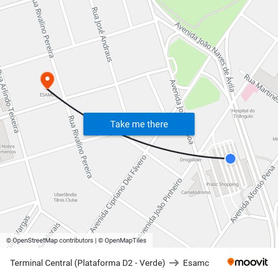 Terminal Central (Plataforma D2 - Verde) to Esamc map