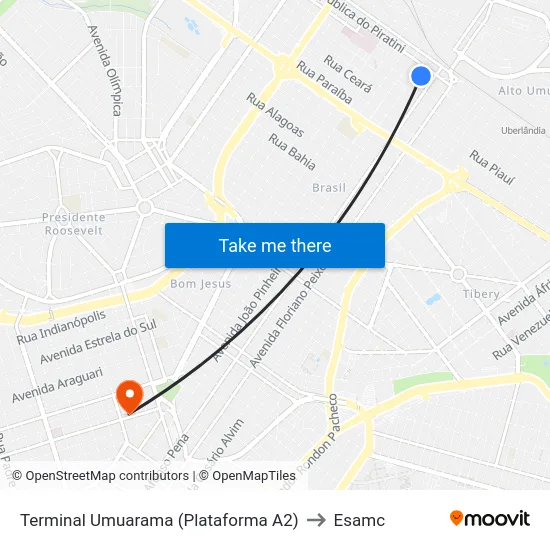 Terminal Umuarama (Plataforma A2) to Esamc map