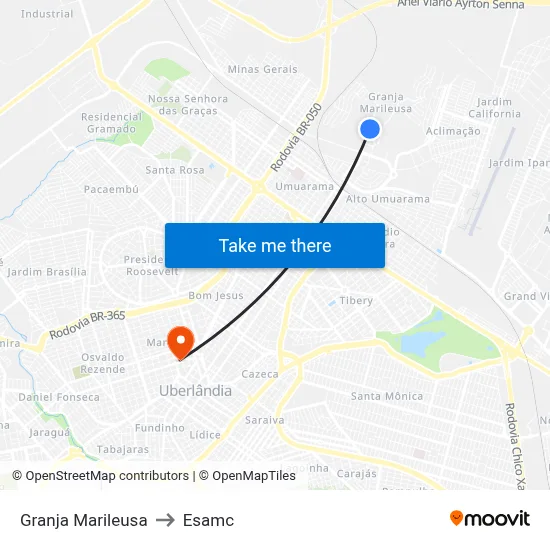 Granja Marileusa to Esamc map