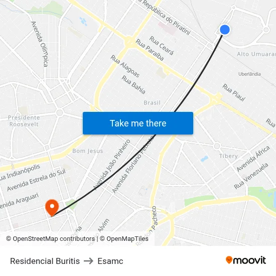Residencial Buritis to Esamc map