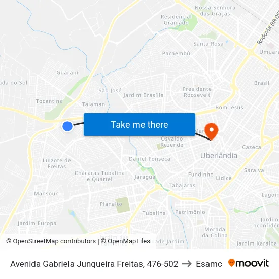 Avenida Gabriela Junqueira Freitas, 476-502 to Esamc map
