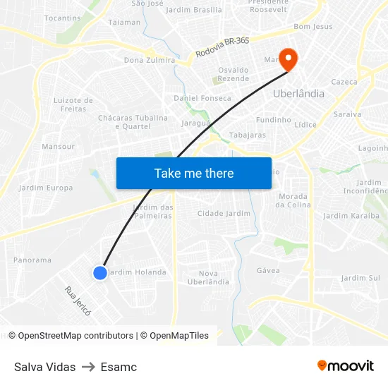 Salva Vidas to Esamc map