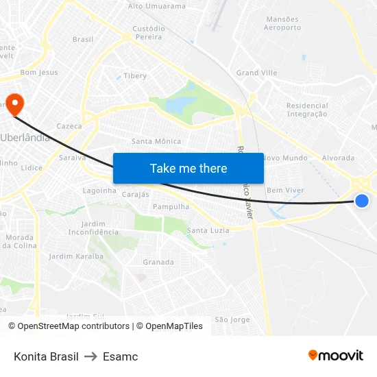 Konita Brasil to Esamc map