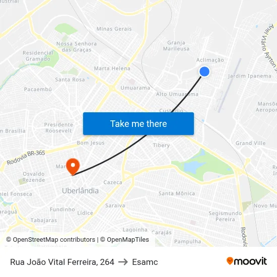 Rua João Vital Ferreira, 264 to Esamc map