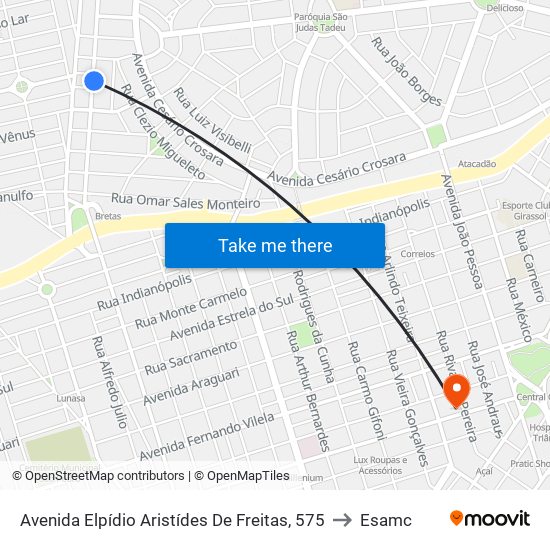 Avenida Elpídio Aristídes De Freitas, 575 to Esamc map