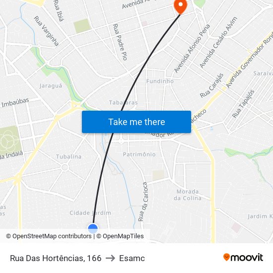 Rua Das Hortências, 166 to Esamc map