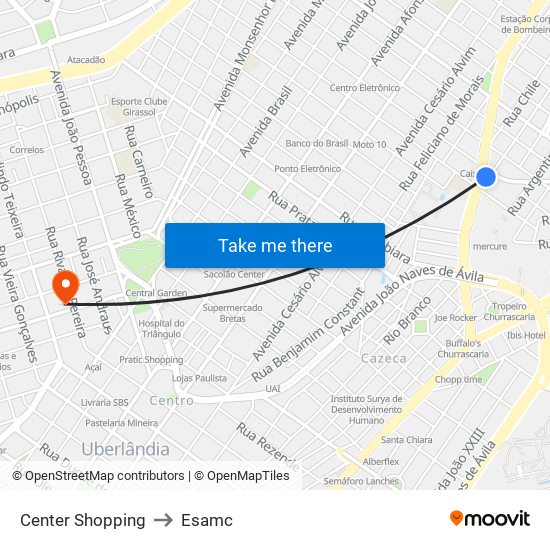 Center Shopping to Esamc map