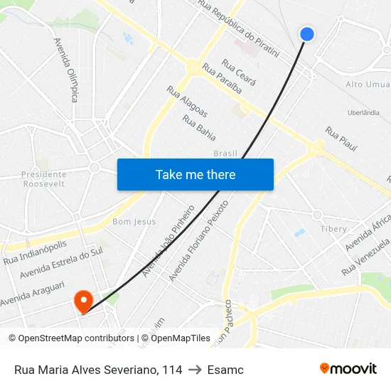 Rua Maria Alves Severiano, 114 to Esamc map