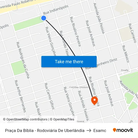 Praça Da Bíblia - Rodoviária De Uberlândia to Esamc map