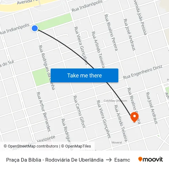 Praça Da Bíblia - Rodoviária De Uberlândia to Esamc map