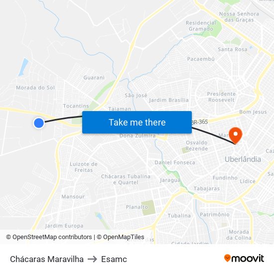 Chácaras Maravilha to Esamc map