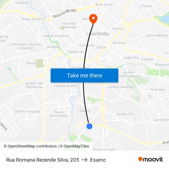 Rua Romana Rezende Silva, 205 to Esamc map