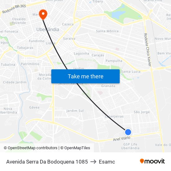 Avenida Serra Da Bodoquena 1085 to Esamc map