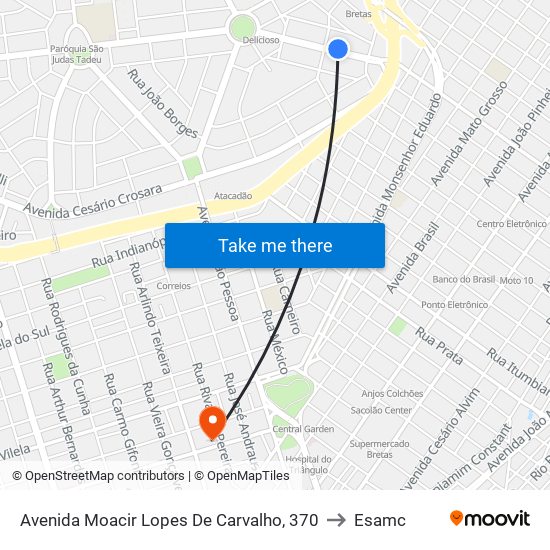 Avenida Moacir Lopes De Carvalho, 370 to Esamc map