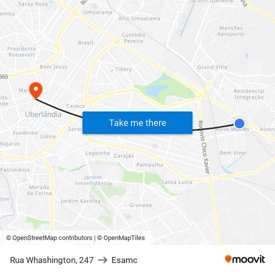 Rua Whashington, 247 to Esamc map