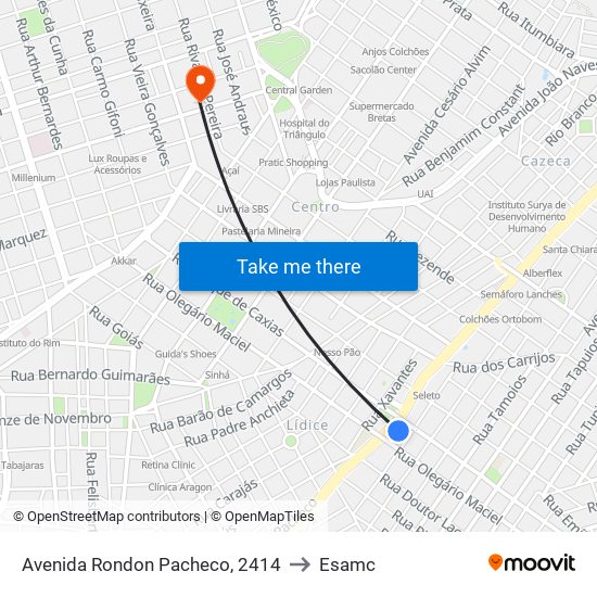 Avenida Rondon Pacheco, 2414 to Esamc map