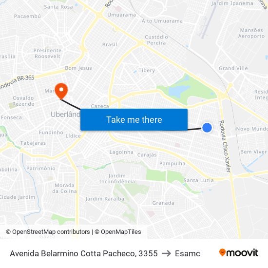 Avenida Belarmino Cotta Pacheco, 3355 to Esamc map