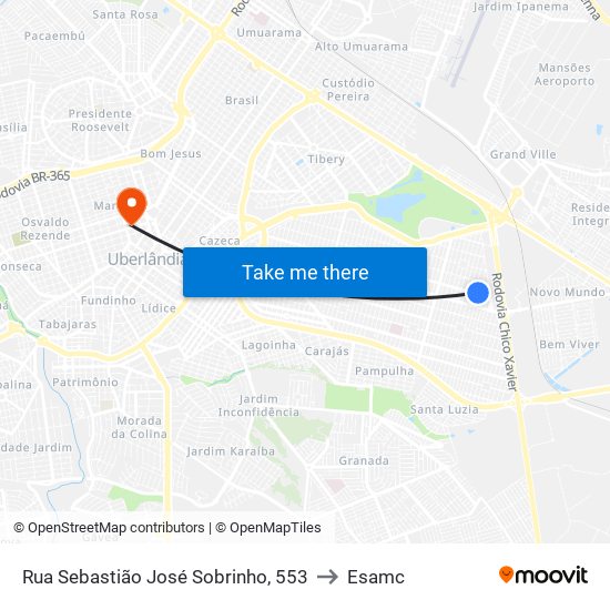 Rua Sebastião José Sobrinho, 553 to Esamc map