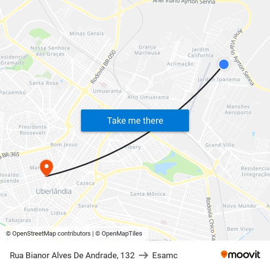 Rua Bianor Alves De Andrade, 132 to Esamc map