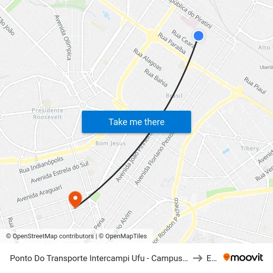 Ponto Do Transporte Intercampi Ufu - Campus Umuarama (Av. Professor José Inácio De Souza) to Esamc map