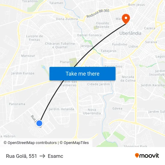 Rua Golã, 551 to Esamc map