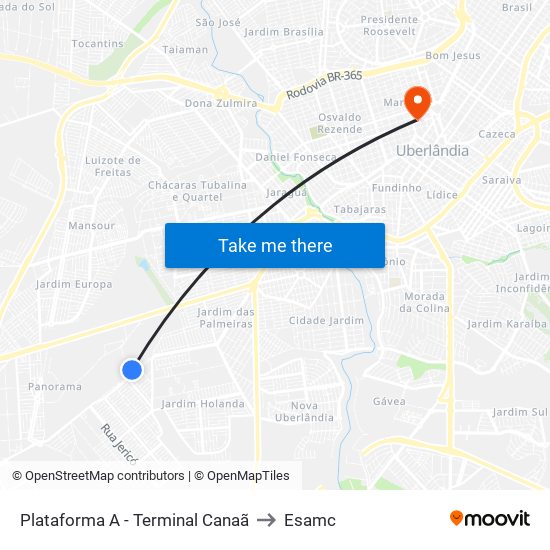 Plataforma A -  Terminal Canaã to Esamc map