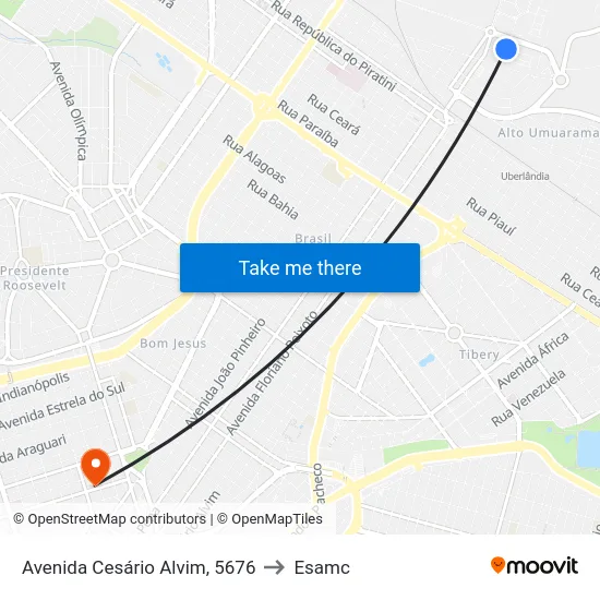 Avenida Cesário Alvim, 5676 to Esamc map