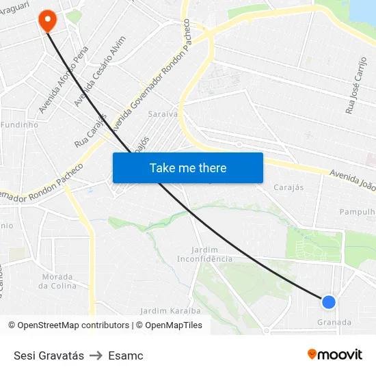 Sesi Gravatás to Esamc map